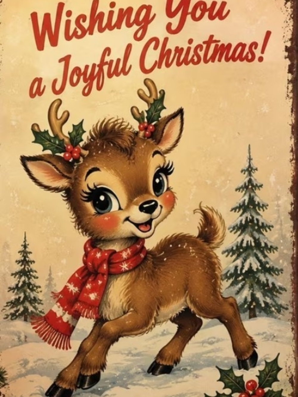 Holiday Reindeer Wall Art - Red Scarf Christmas Print 8x10